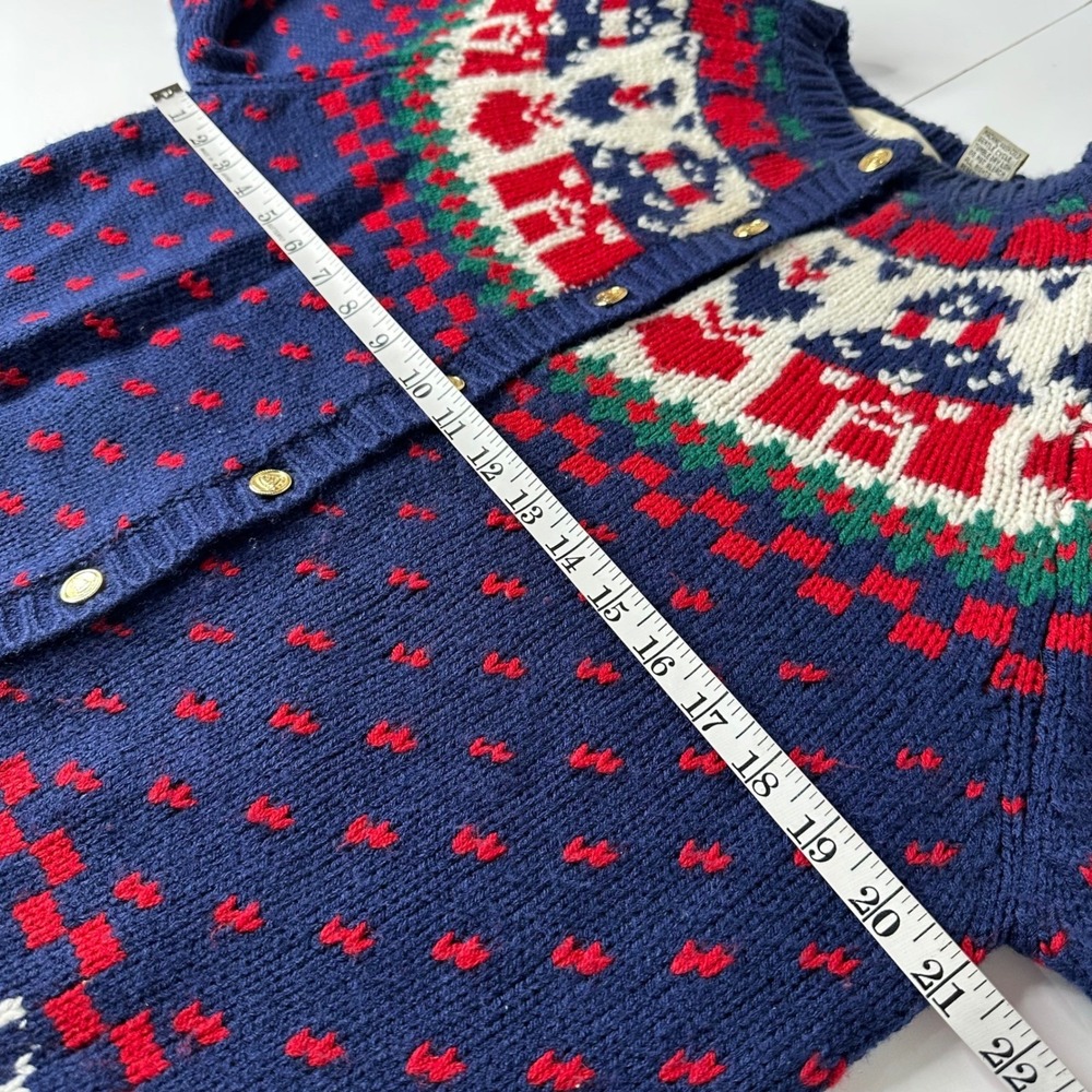 Northern Isles Cardigan Blue Gold Buttons ABC Schoolhouse Teacher Vintage Sz XL - Picture 14 of 16
